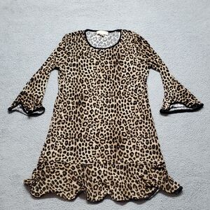 Michael Kors Women's Leopard Print Ruffle Hem Dress - Tan/Black Size L